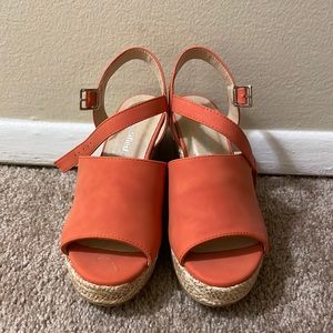 Brand new Orange wedge sandals, 5.5